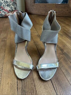 Metallic Silver Crisscross Ankle-Strap High Heel Sandal